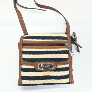 Chaps Navy and Cream Striped Crossbody Bag